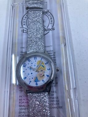 Disney Cinderella Watch Silver Glitter Band New in Package Blue Dress & Accents